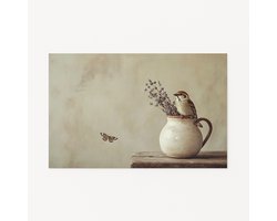 Vogel op kruik – wanddecoratie – muurdecoratie – Poster – 60x40 cm