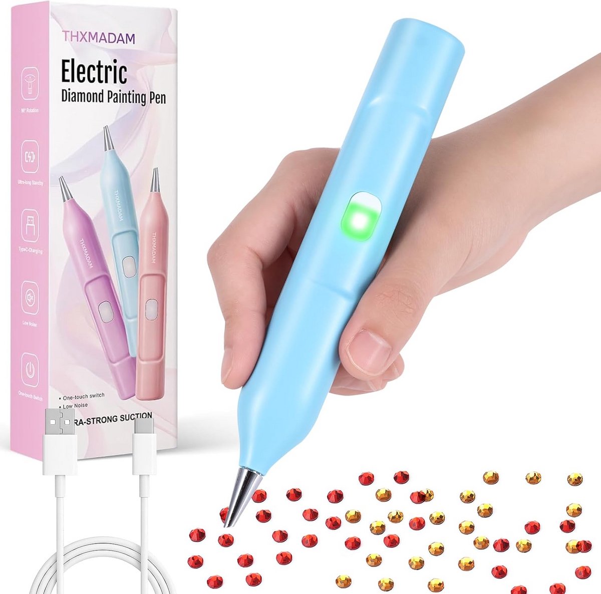 Elektrische Diamond Painting Pen (Draadloos) - 6000 TPM Zuigkracht - Oplaadbaar USB-C voor Diamant Hobby & Knutselen