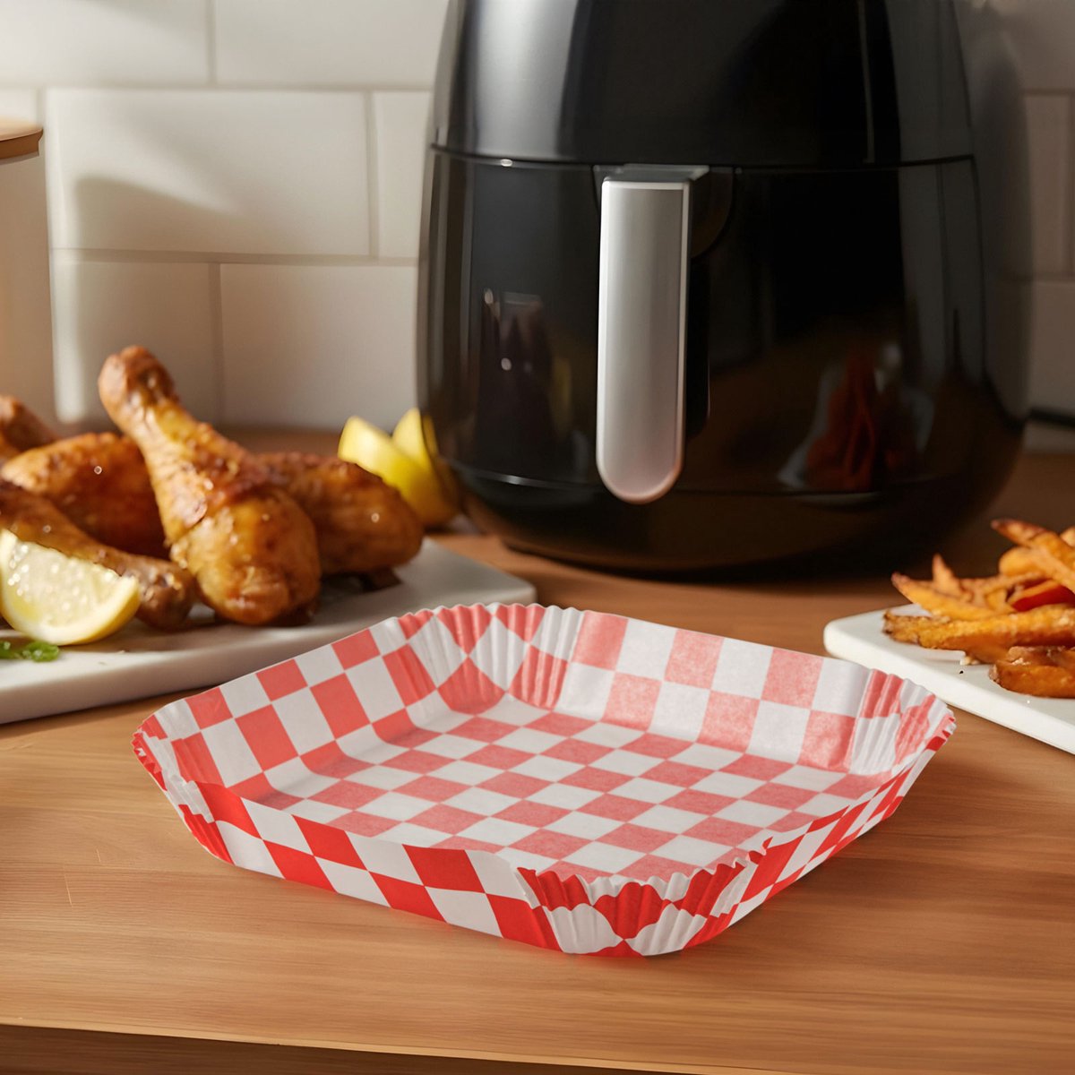 Airfryer Bakpapier Vierkant Geruit – Voor Olievrij Koken – Anti Aanbak Parchment Papier – 20 X 20 Cm – 50 Stuks – Hittebestendig Tot 220 °C – Geschikt Voor Airfryer Oven En Magnetron – Wegwerp Gebruik [BW1030A]