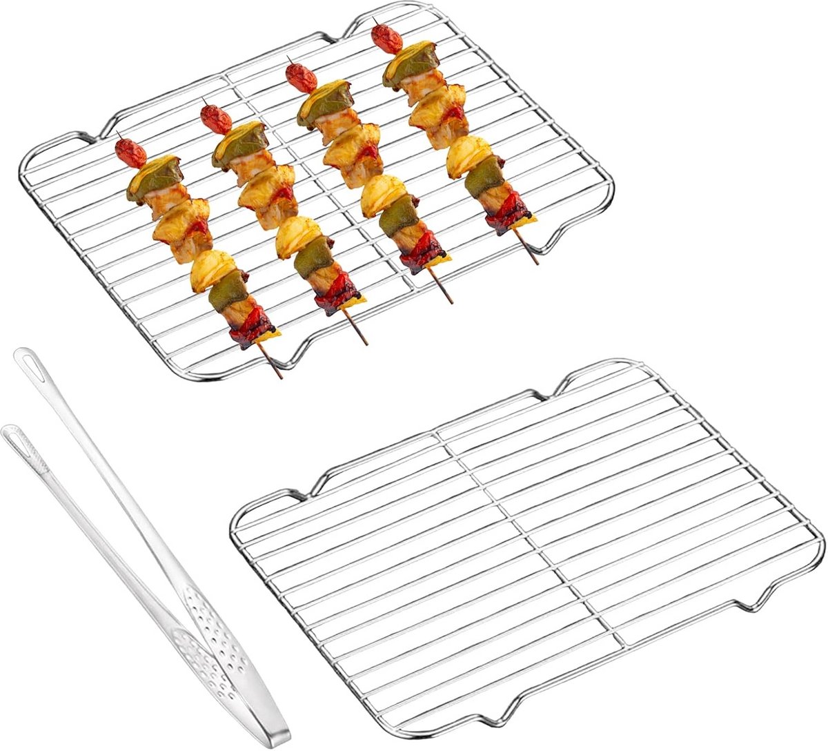 Set van 2 Bakroosters Roestvrij Staal Stapelbaar Afkoelrek voor Taart en Grillen 32x20 cm