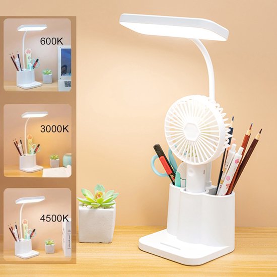 Bureaulamp voor thuiswerkplek - kleine LED-bureaulamp met 3 lichtstanden - oplaadbare bureaulamp met pennenhouder voor studentenkamer