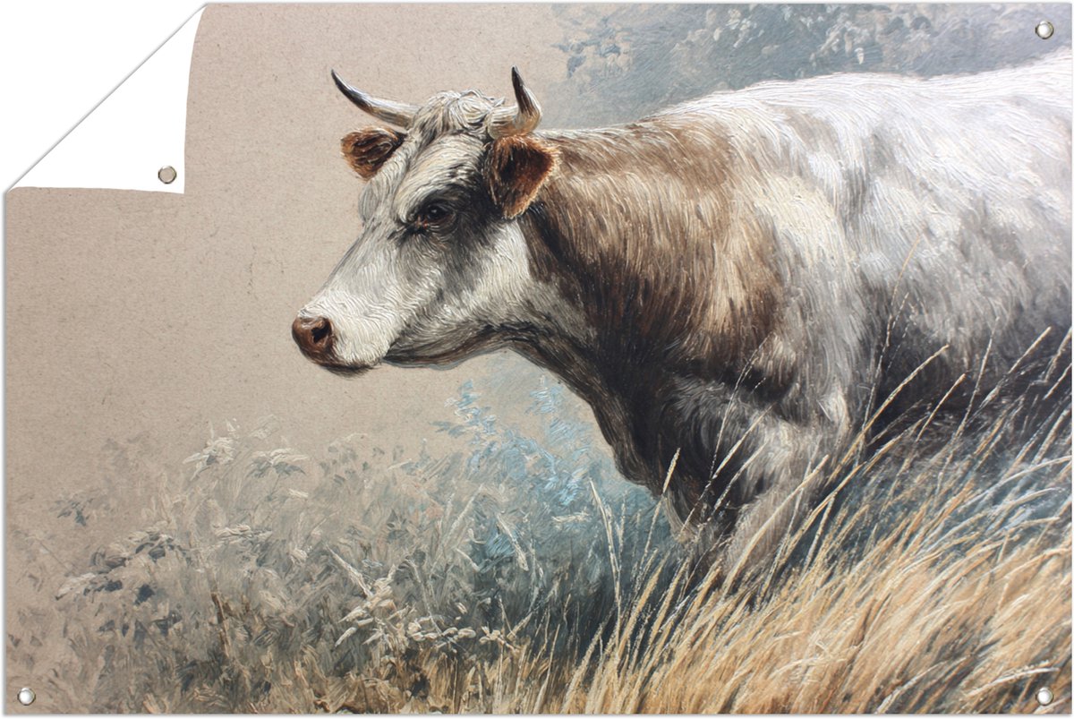 Koe in hoog gras – buiten decoratie – Tuinposter – 60x40 cm