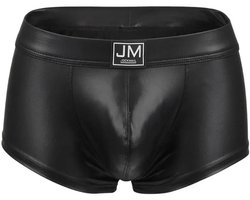 JOCKMAIL (JM) Lederlook Heren Boxershort – Sexy Zwarte Wetlook Trunks – Verleidelijke Faux Leather Heren Ondergoed - Maat S/M