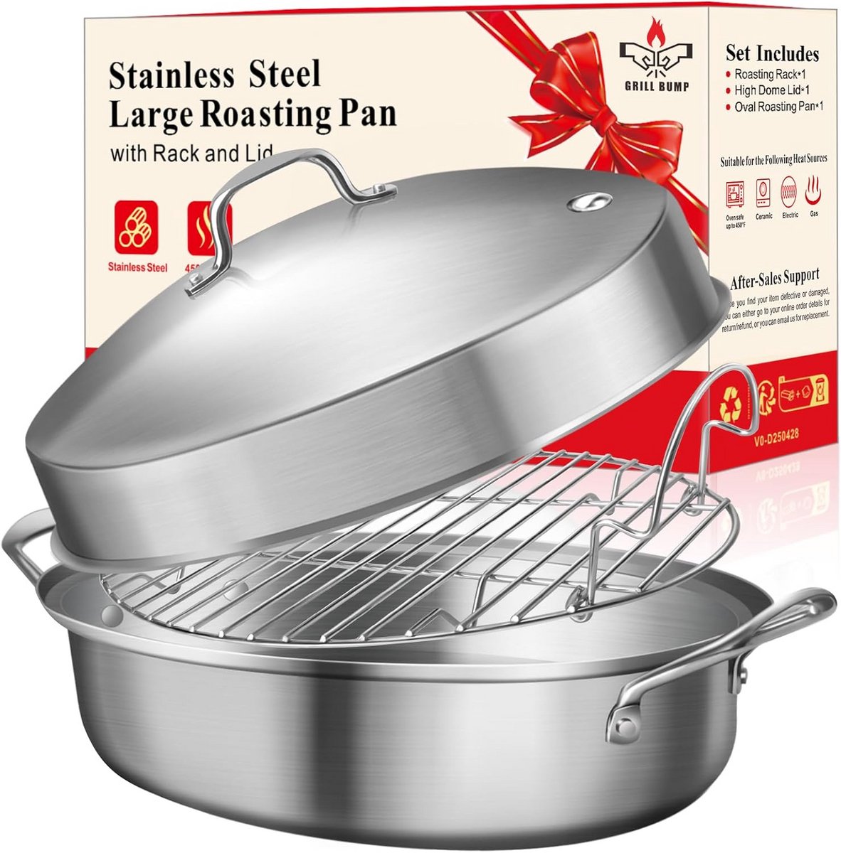 Ovale roestvrijstalen braadpan voor het roosteren en sudderen - 22 x 11,8 inch, 25 lbs
