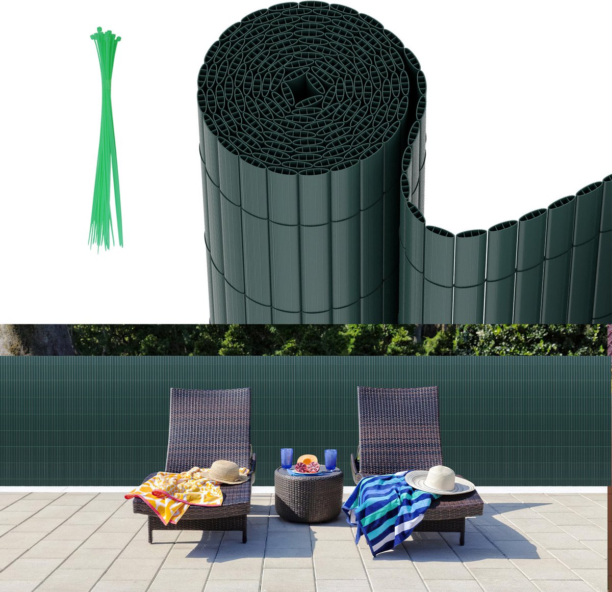 0.9 x 3 m PVC Tuinscherm voor Privacy – Tuinafscheiding & Balkonscherm – Groen