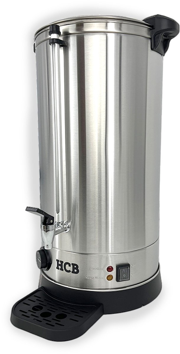 HCB® - Professionele Horeca heetwaterdispenser - dubbelwandige heetwatertap met lekbak - 23,6 liter - 230V - RVS / INOX warmwaterdispenser - Gluhweinketel - 41x37x64.5 cm (DxBxH) - 3.60 kg - 1344