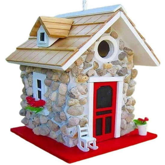 Hangend Vogelhuisje Decoratief Kleurrijk Stenen Cottage Vogelhuis voor Buiten Tuin Balkon Terras 1 Stuk Resin Materiaal 16*15*20cm