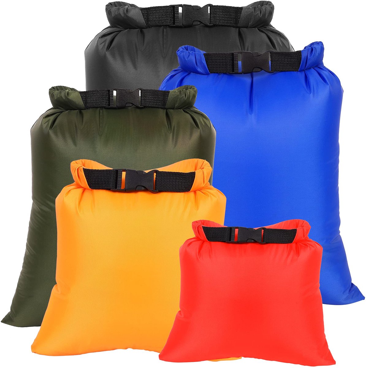 IMPERATORIS® Dry Bag - Waterdichte Tas - Oprolbare Sluiting - Voor Kajakken, Varen en Strand - Drijvende Tas - 8 Liter - 5 Stuks - kleurrijk