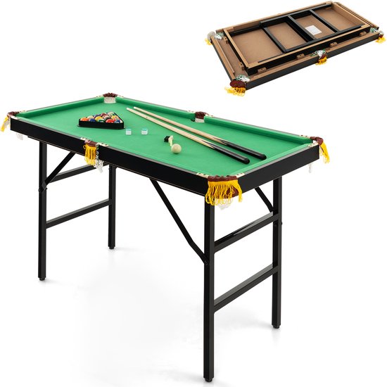COSTWAY Biljarttafel inklapbaar, biljarttafel met accessoireset, zwembadtafel met 2 keus, 2 krijten, driehoek en borstel, houten tafelbiljart voor kinderen, volwassenen, 122 x 64 x