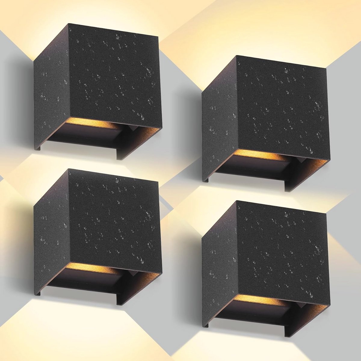IP65 Waterdichte 12W LED Wandlampen voor Buiten en Binnen - Set van 4 - Verstelbare Lichtbundel en Warmwit Licht 3000K