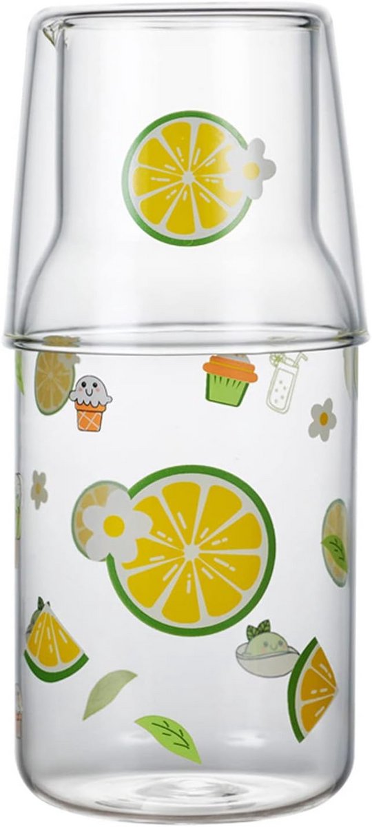Nachtwater karaf en glas set - 2 stuks - 500 ml - Borosilicaatglas