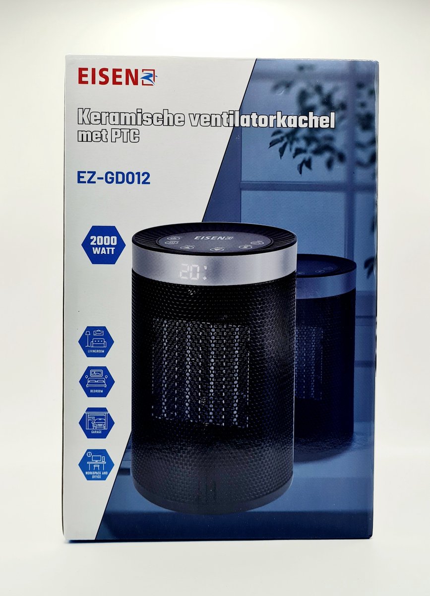 Eisenz EZ-GD012 Keramische Ventilatorkachel PTC – 2000W – Oscillerend – LCD Display – Afstandsbediening – Klein en Compact Model
