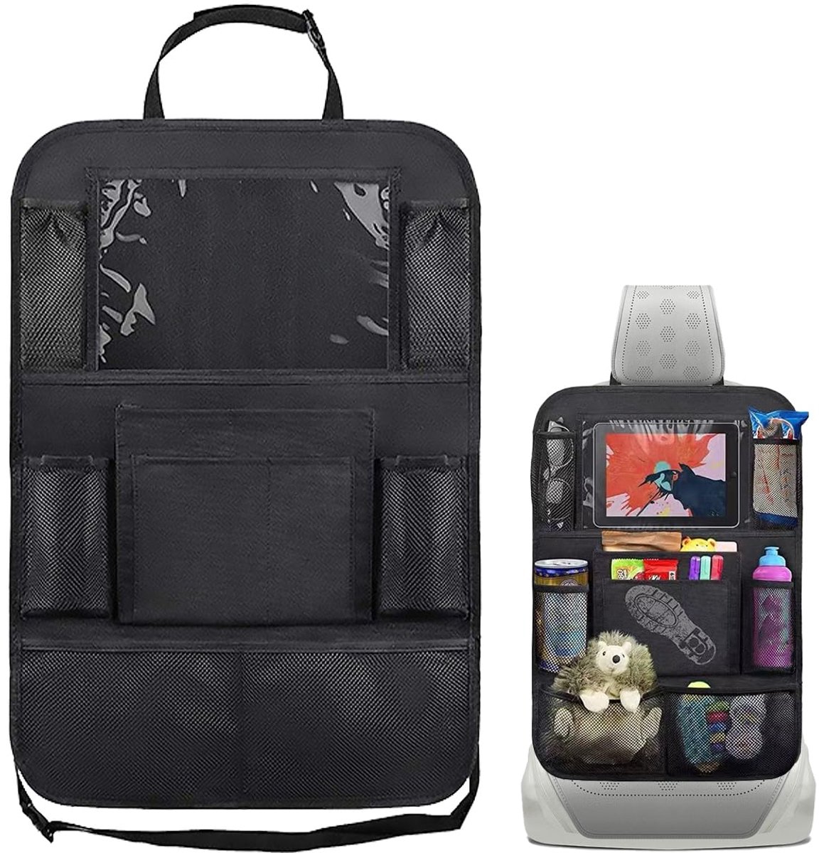 IMPERATORIS® Autostoel Organizer - Bescherming Achterkant Stoel - Met Tablet Houder en Opbergvakken - Voor Kinderen en Reizen - Waterafstotend 10 opbergtassen - 1 Stuk - Zwart - ‎60 x 40 x 1 cm