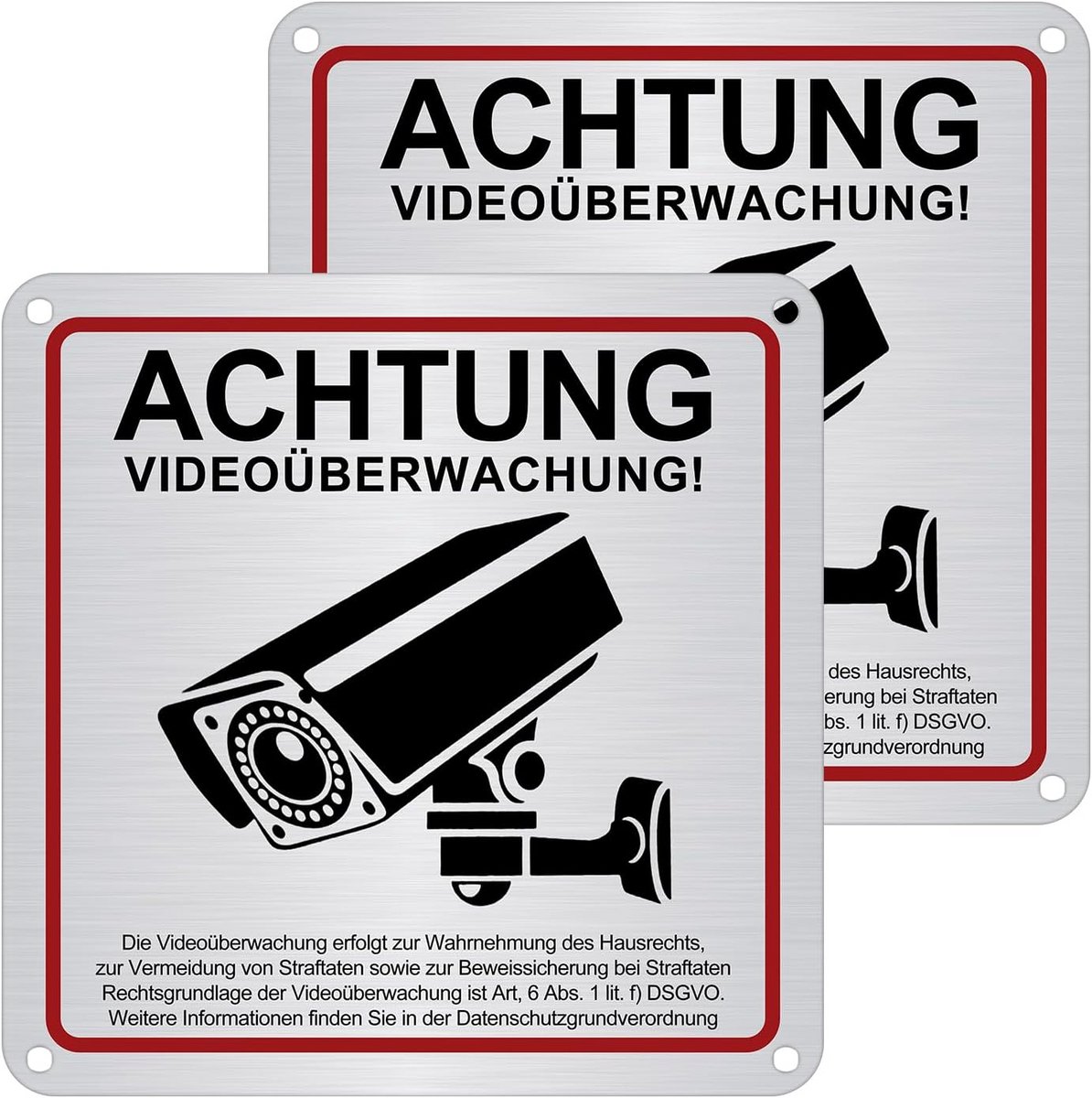 Waarschuwingsbord Videobewaking - 2 stuks, 15 x 15 cm, Zelfklevend met GDPR