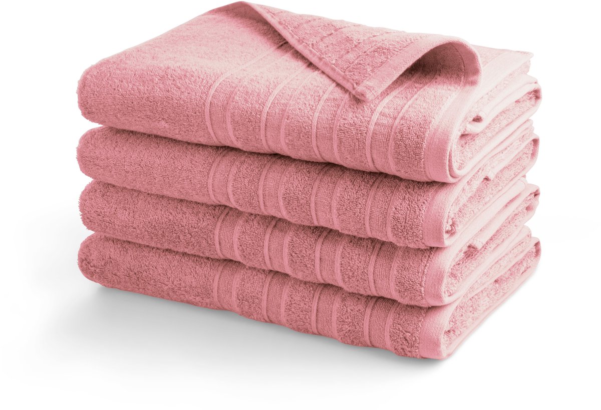 DoubleLife Handdoeken XL 70x140 cm - Set van 4 - 100% Katoen, waarvan 50% Gerecyclede Katoen - GRS Gecertificeerd - Powder Pink