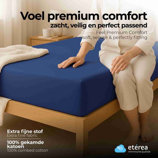 Hoeslaken etérea Extra Jersey 240x220 cm - Oekotex - 100% coton - jusqu'à 35 cm - Blauw