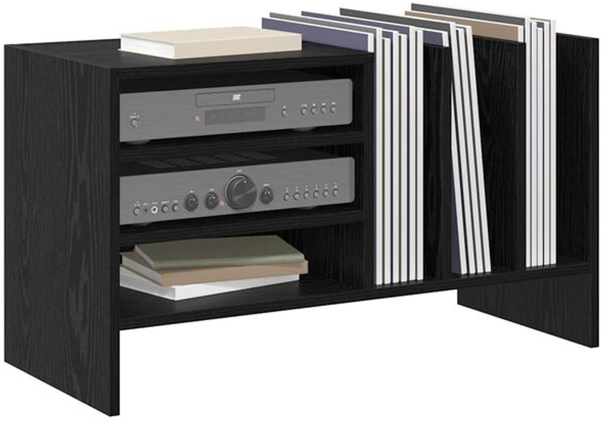 Platenspelermeubel - LP-kast - Platenspelerkast - Draaitafelstandaard - Platenspelerstandaard - Vintage Displayplank - Zwart eiken