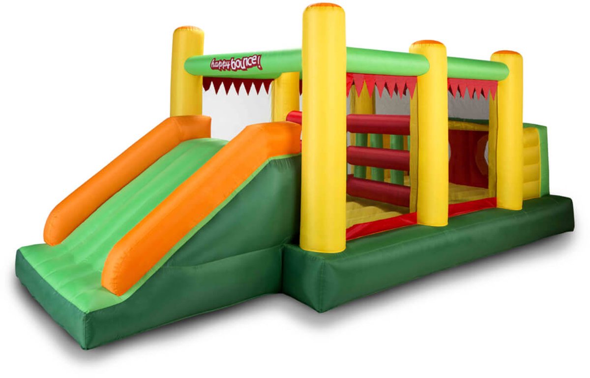 Avyna Springkussen Activity 7-in-1 – Met Glijbaan en Stormbaan – 580x260 cm – Groen/Geel – Inclusief Blower – Huisgebruik