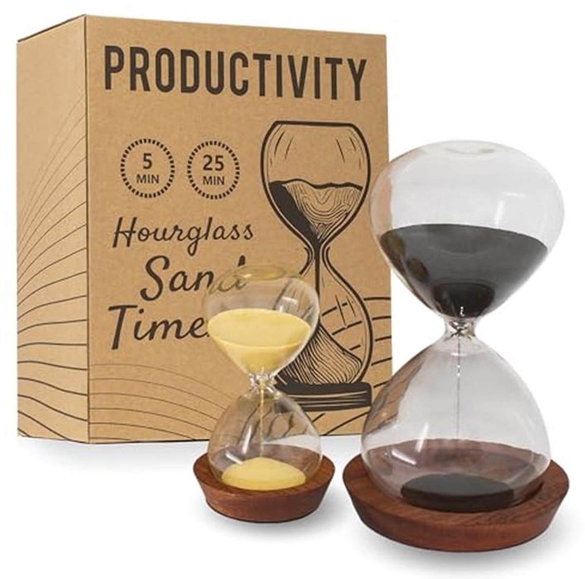 Zandloper set met pomodoro timers - tijdmanagement en productiviteitstool voor thuiskantoor