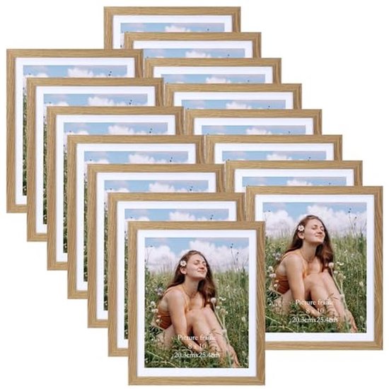 lincoolart Fotolijst 40 x 60 cm natuurlijk houten fotolijst, MDF lijst met onbreekbaar acrylglas, voor posters en foto's, set van 3
