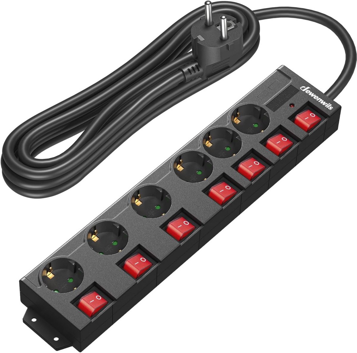 Meervoudige Wandcontactdoos met USB - Enkelvoudig Schakelbaar - 5M - Zwart