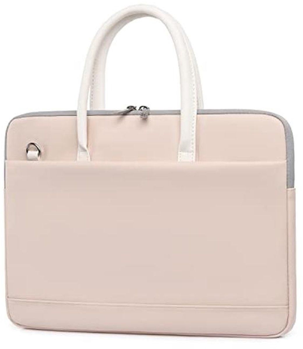 Schoudertas voor dames - multifunctionele laptoptas voor 13-14 inch, lichtbeige