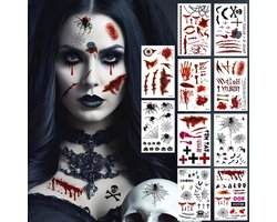 Halloween Tatoeageset - 10 Vellen Halloween Gezichts Tatoeages voor Dames en Heren - Realistische Heks, Vampier en Zombie Make-up Accessoires
