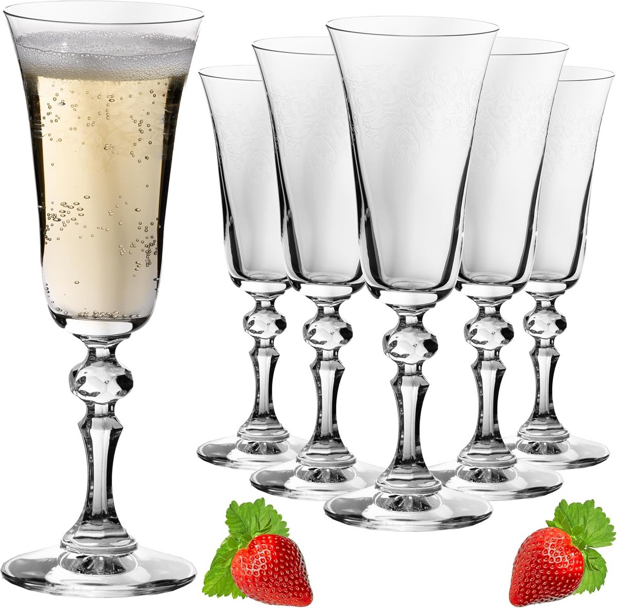 Stijlvolle champagneglazen met ornament versiering 180 ml - Set van 6 - Vintage