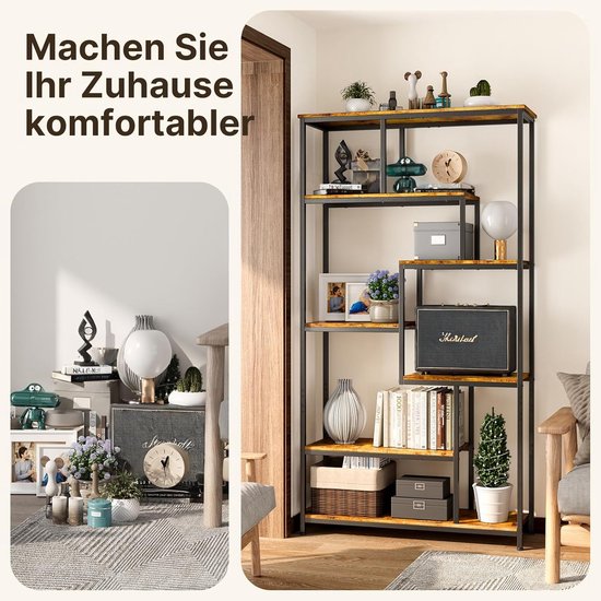 Bealife FS13 Boekenrek met 5 planken - Boekenkast industrieel - Kasten - 98x30x180cm - Bruin