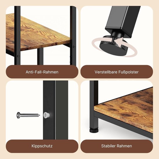 Bealife FS13 Boekenrek met 5 planken - Boekenkast industrieel - Kasten - 98x30x180cm - Bruin