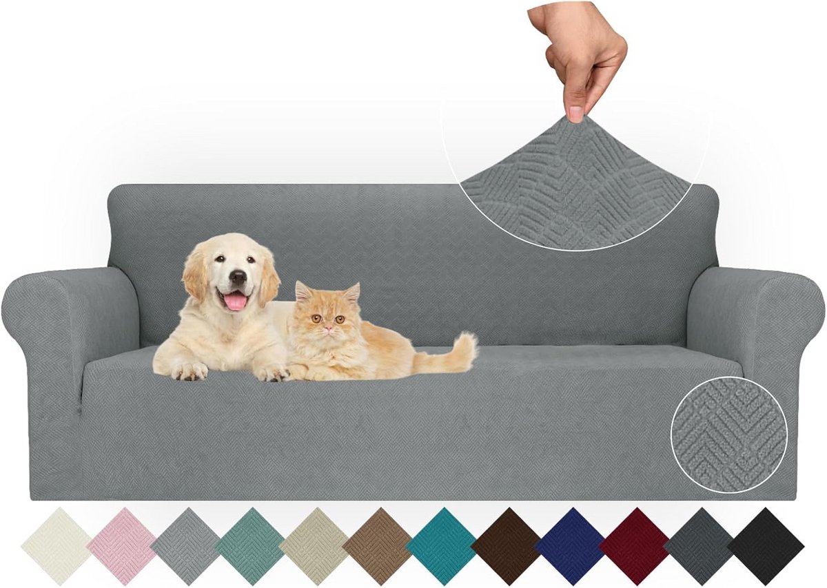 Universele Elasta Sofa Cover voor 3 Zitplaatsen - Anti-slip en Krassenbestendig - Lichtgrijs