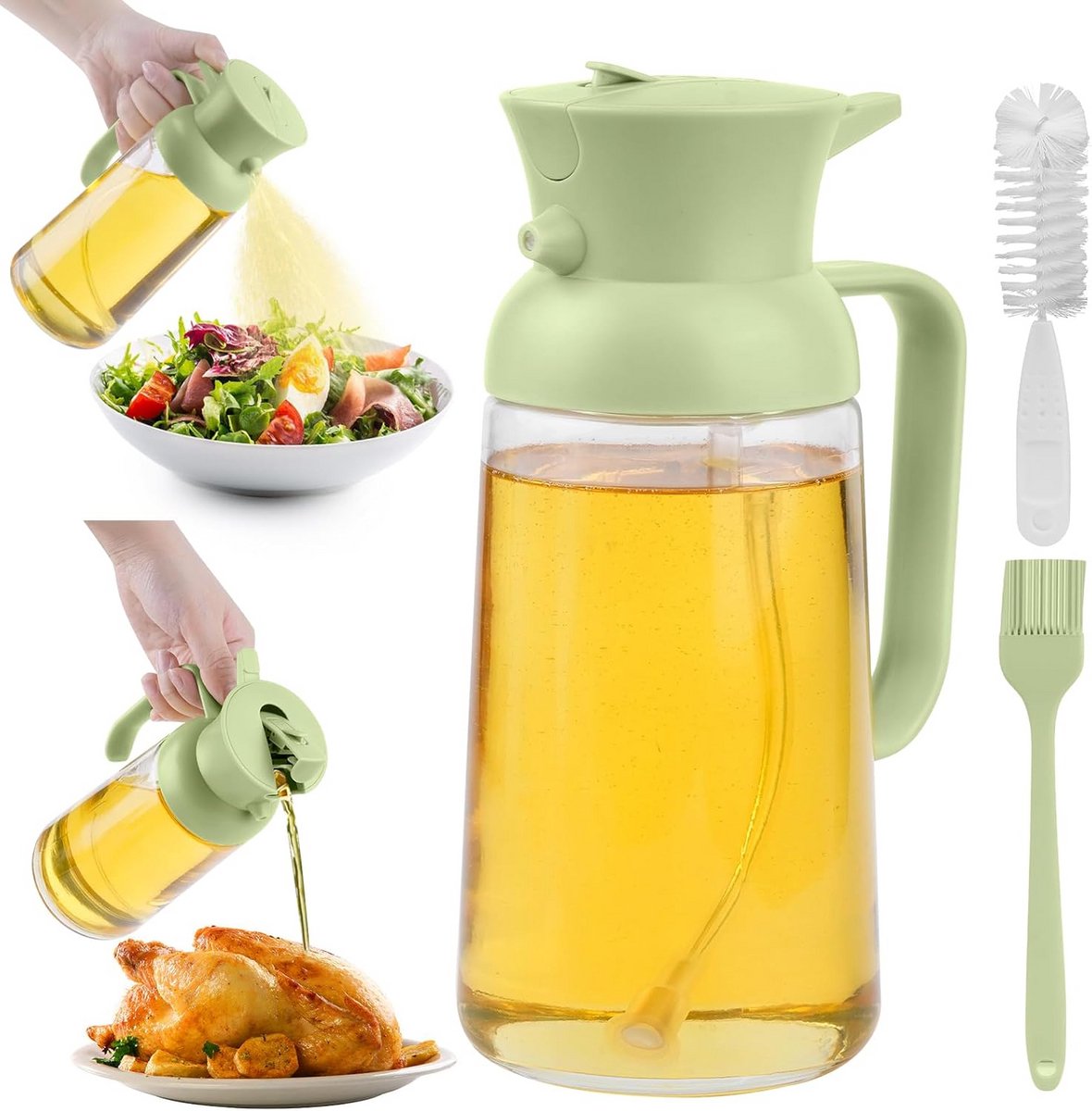 Multifunctionele Oliesproeier 470 ml - 2 in 1 Oliespray voor Koken en Grillen