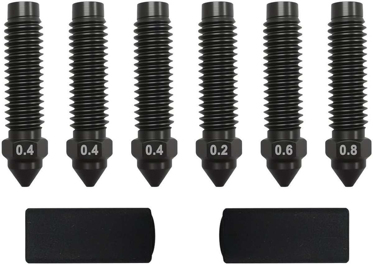 6 Stuks Gehard Staal Sproeiers voor 3D-Printers - Vervangende Nozzles met Siliconen Afdekkingen