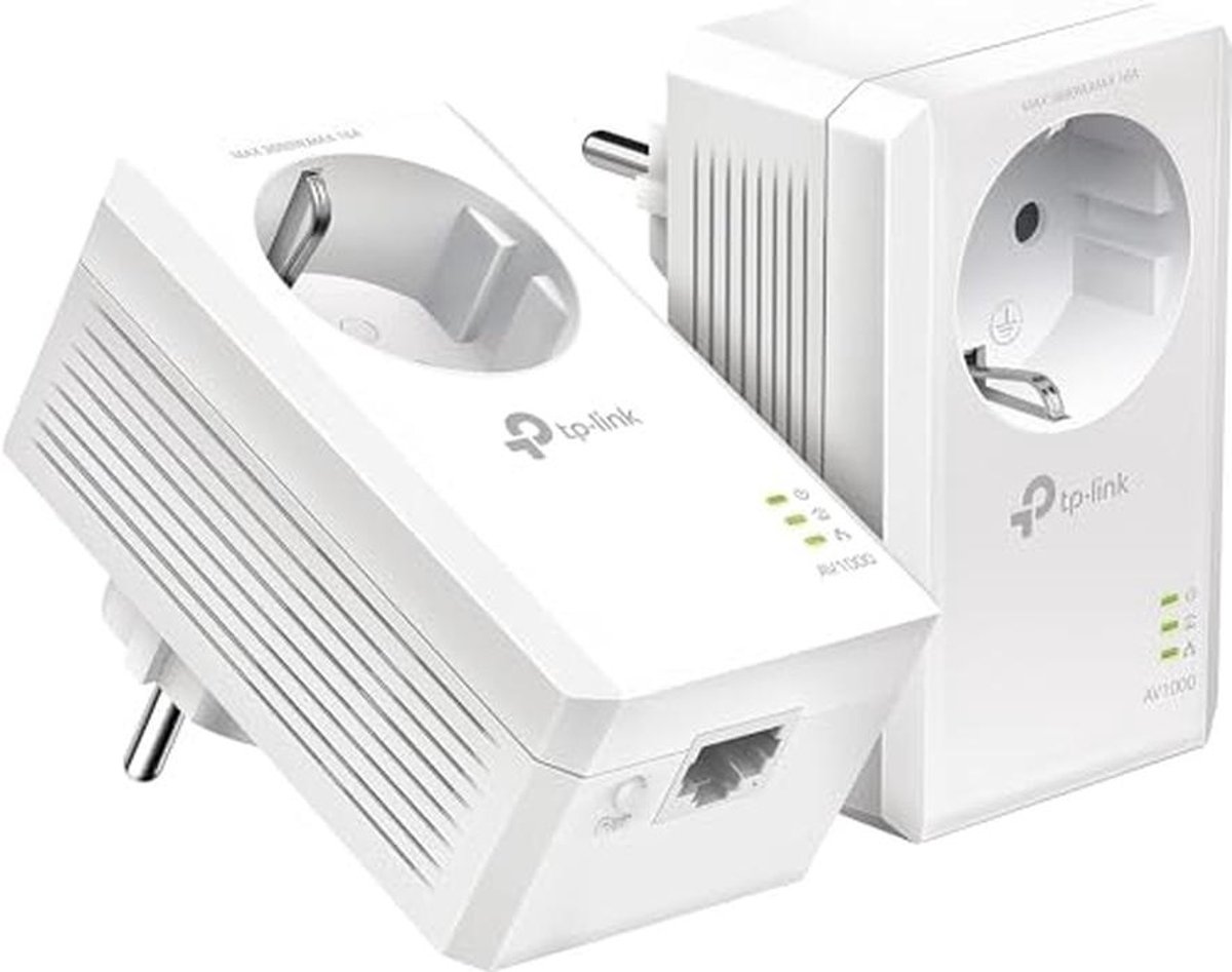 Powerline Adapter met 2 Gigabit Poorten en Uittrekbaar Stopcontact - Tot 1000 Mbps