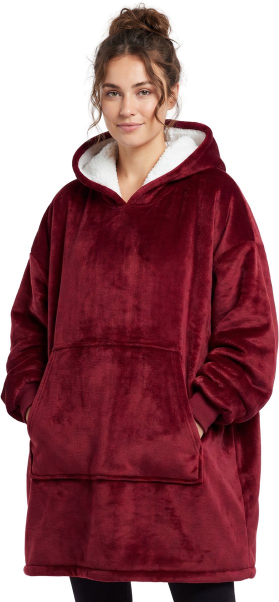 JAXY - Hoodie Deken - Snuggle Hoodie - Fleece Deken Met Mouwen - Snuggle - Cuddle Hoodie - 1450 Gram - Wijn Rood