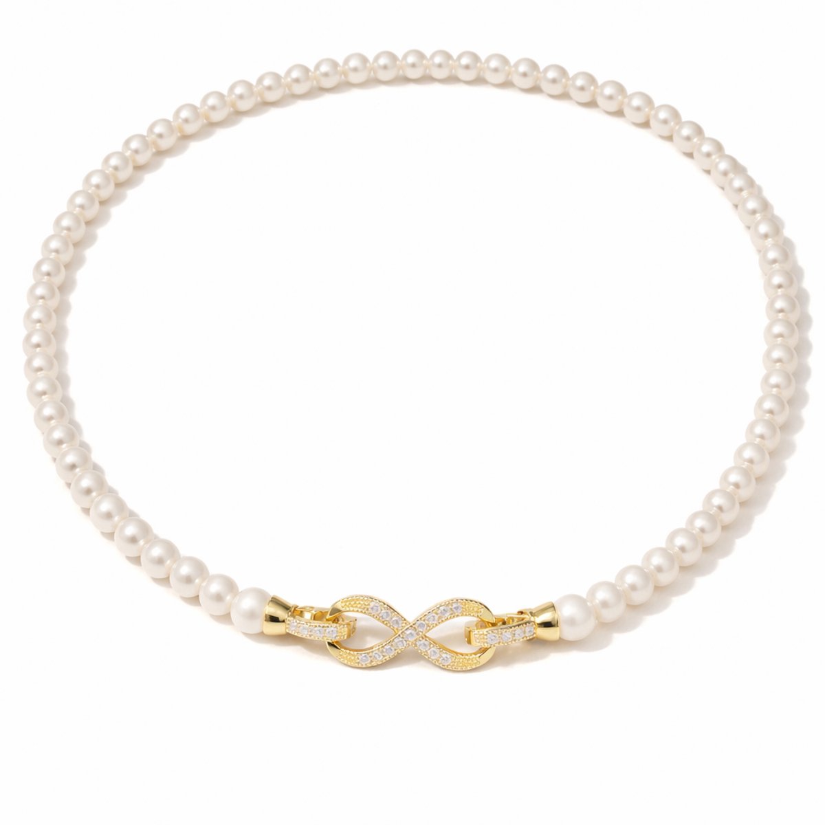 Xuternity Infinite Pearl Parelketting 42cm – Verguld Infinity Sluiting met Zirkonia – Luxe Dames Ketting