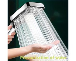 Vierkante Douchekop met Knoppen (Alleen Kop) - Hoge Druk Regendouchekop met Anti - Chrome Afwerking, Geschikt voor Badkamer / Bad / Boiler (3 Spray Modi, Waterbesparend
