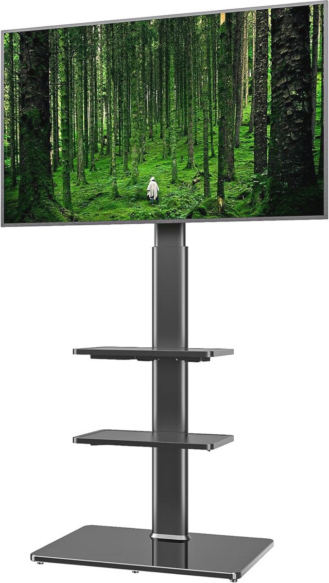 Vloerstandaard met 3 Planken voor 19-42 Inch TV - Draaibaar en Hoogte Verstelbaar