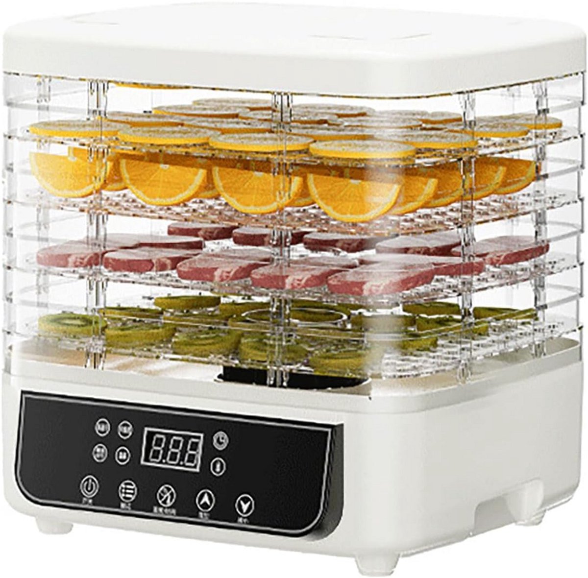 Voedseldroger met 5 Lagen en Instelbare Temperatuur voor Fruit, Vlees en Groenten