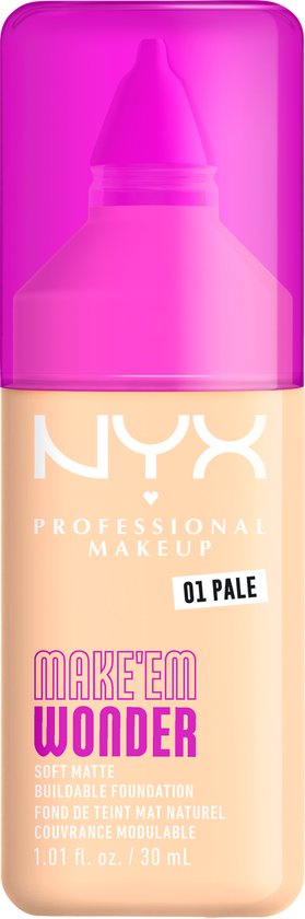 NYX Professional Make Up Make ‘EM Wonder Foundation – Zachte matte finish – Met huidverzorgende hyaluronzuur – Pale