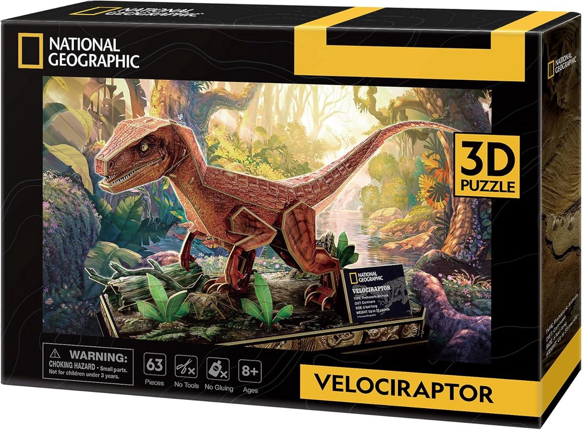 3D Puzzel Velociraptor Dinosaurus - Educatief Bouwpakket 3D Model voor Kinderen Vanaf 8 Jaar