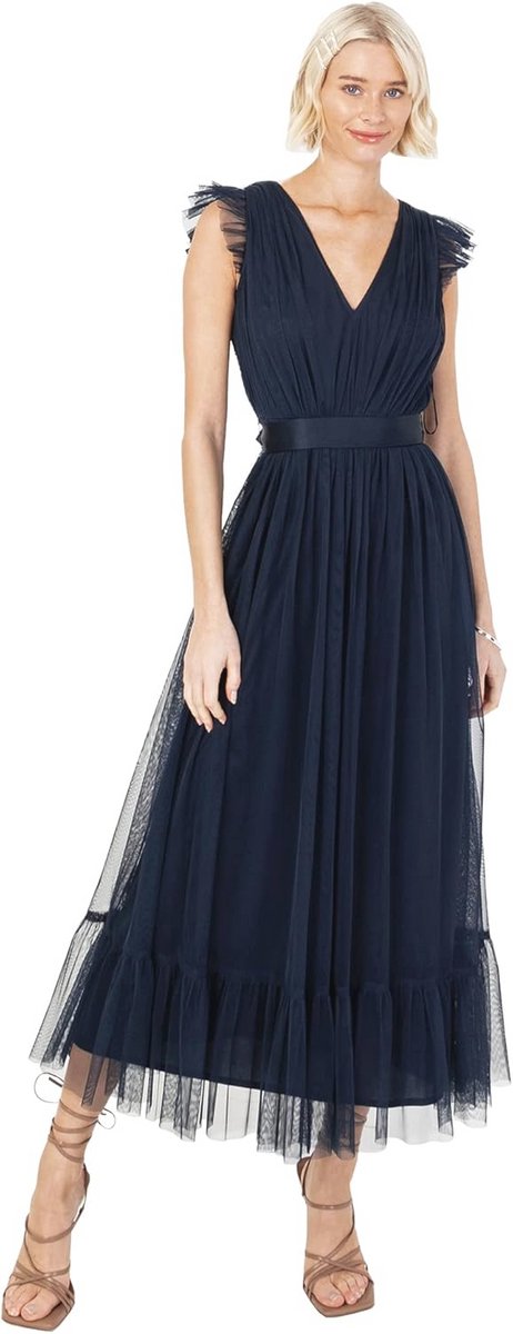 Maxi Jurk V-hals voor Dames - Mouwloos, Gelaagd en Ideaal voor Bruiloften en Prom