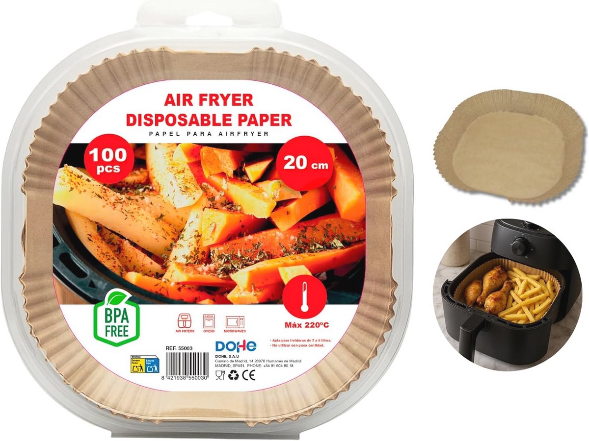 Vierkant Airfryer Papier voor 20-24 cm Airfryers - 100 Stuks, BPA-vrij en Antiaanbak