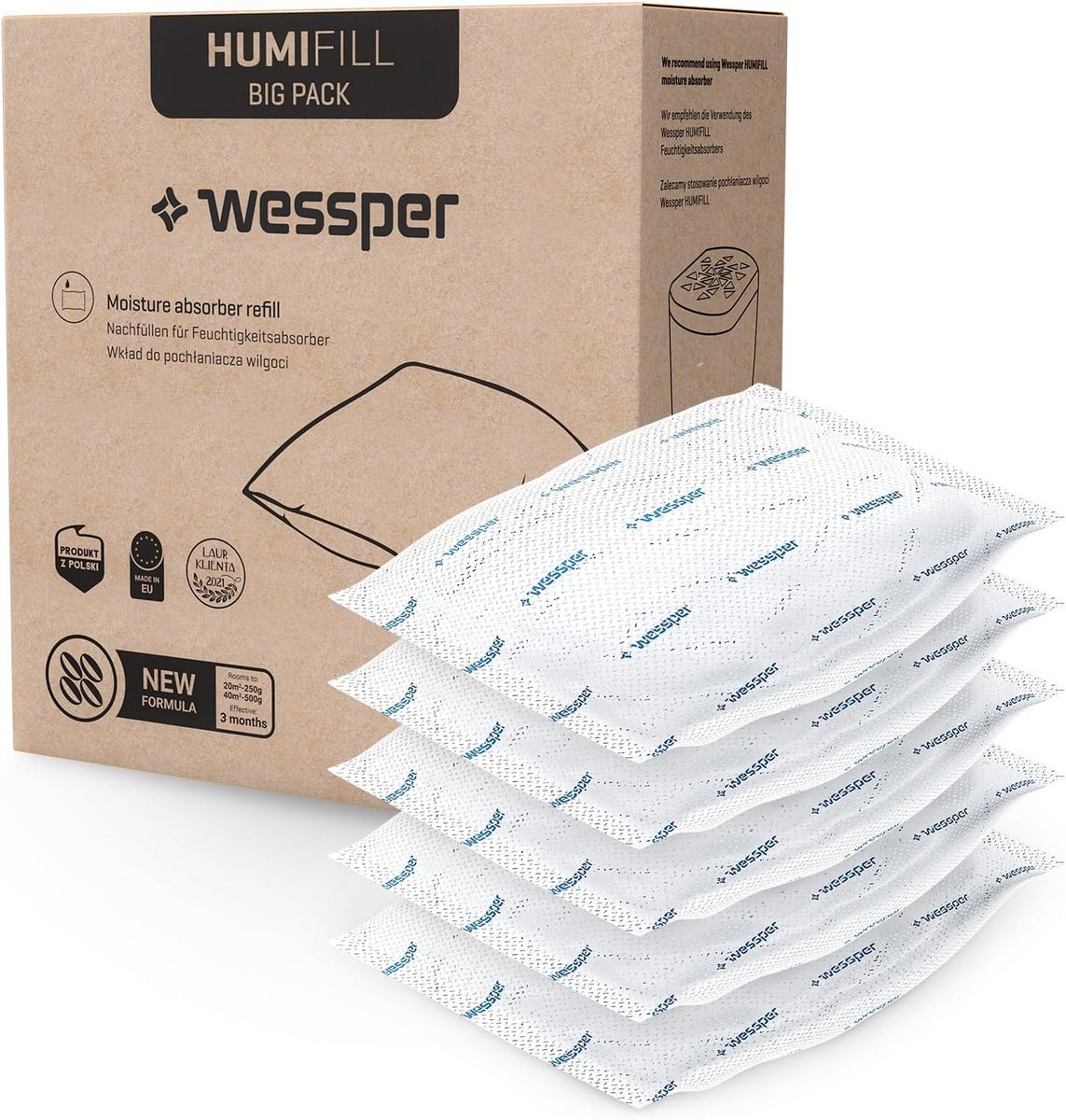 Luchtontvochtiger Navulzak - 5x 250g Korrels voor Effectieve Vochtbestrijding