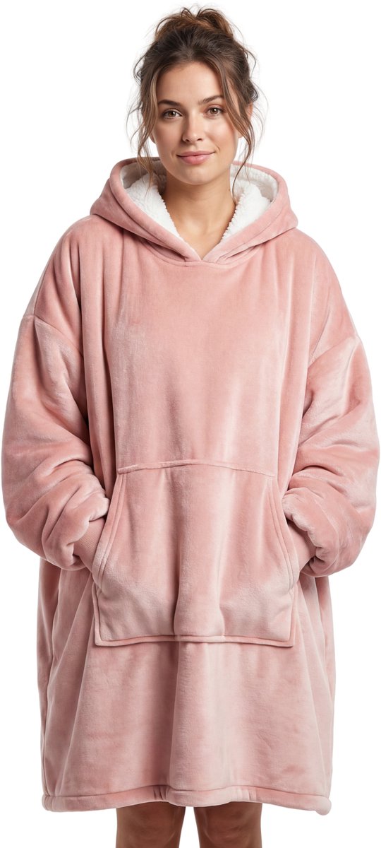 JAXY - Hoodie Deken - Snuggle Hoodie - Fleece Deken Met Mouwen - Snuggle - Cuddle Hoodie - 1450 Gram - Lotus Roze