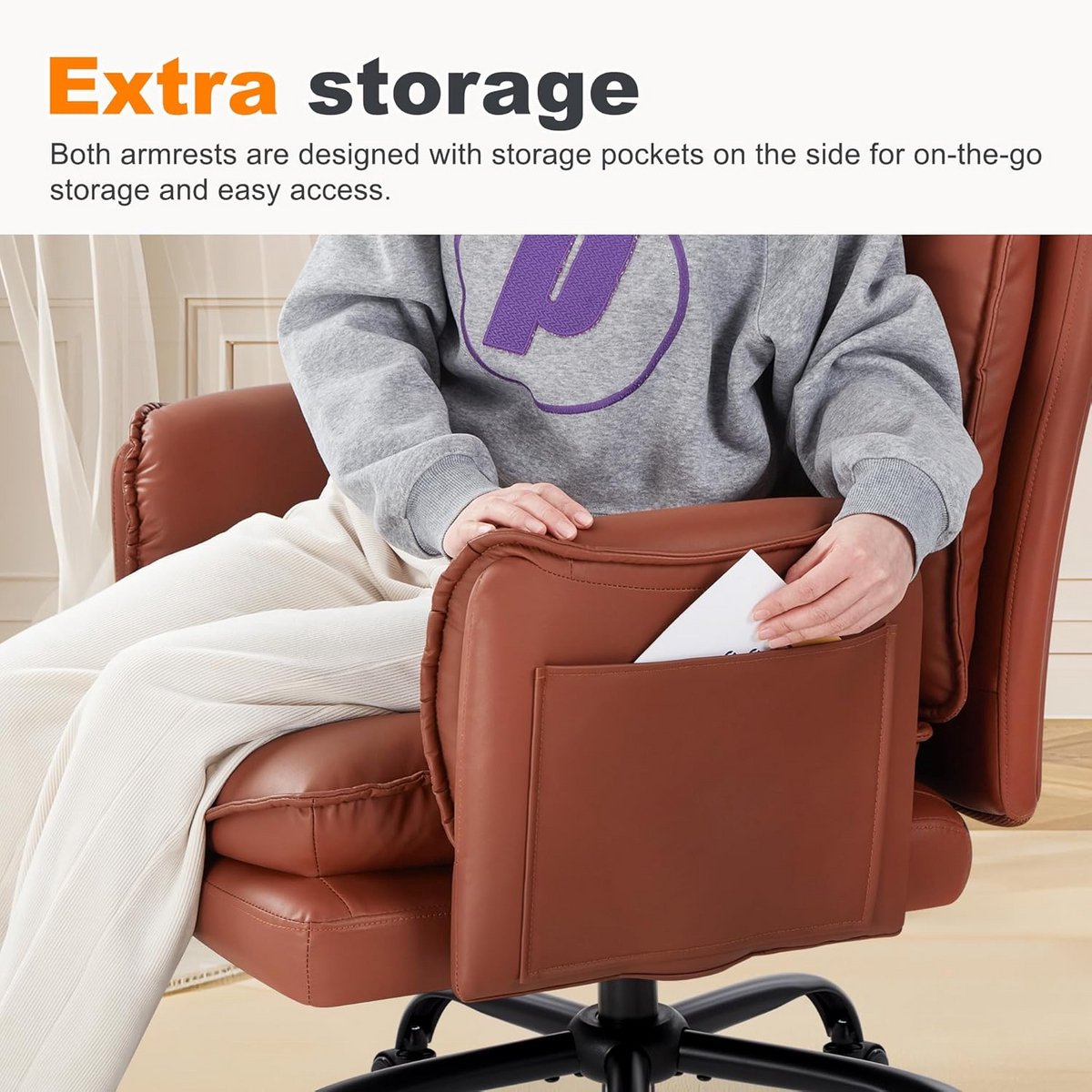 Ergonomische Bureaustoel - Comfortabele Stoel - Thuiswerken Kantoor - Verstelbare Rugleuning - Tot 227 kg - Bruin thumbnail 2