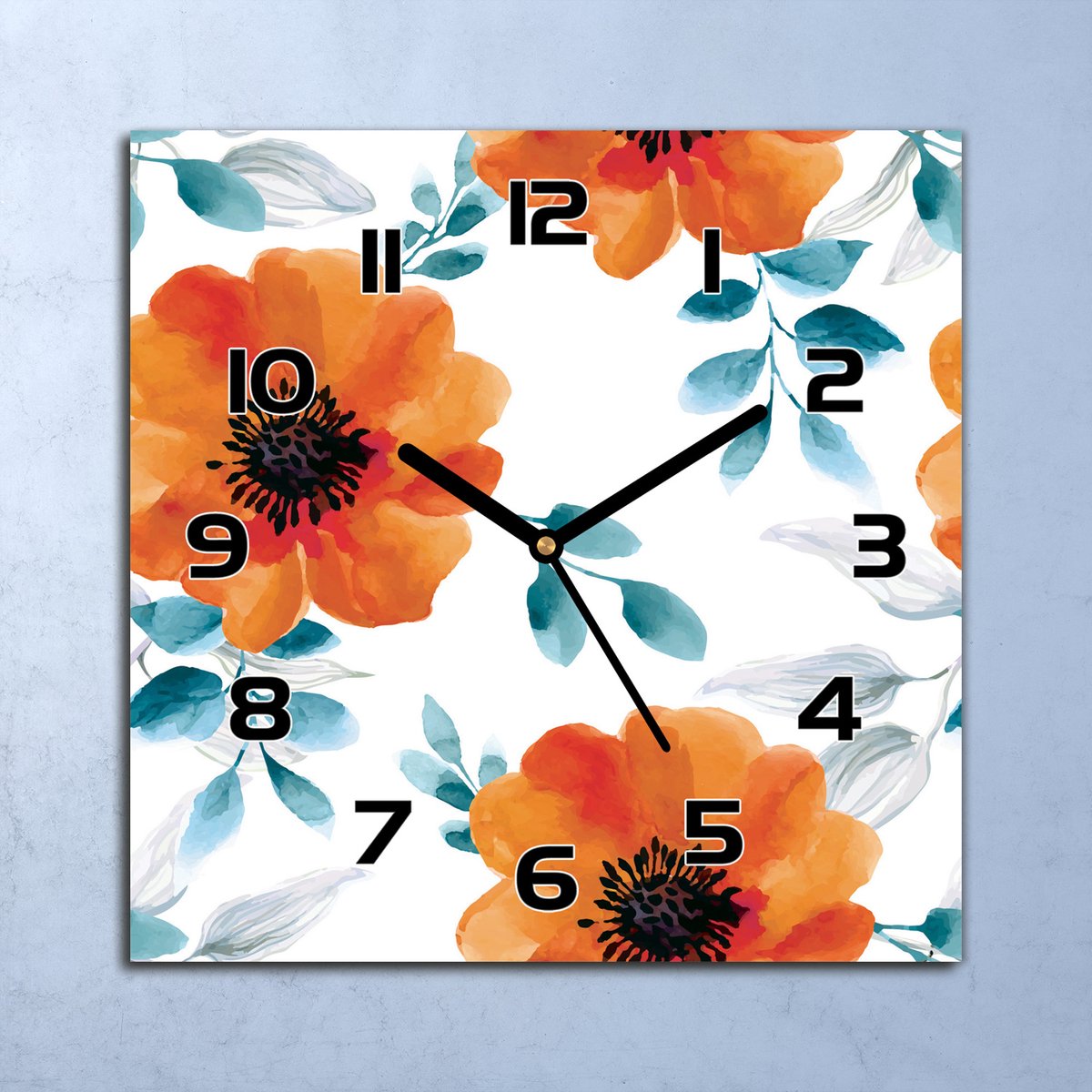 Coloray Wandklok - Bloementuin Glazen Klok - 30x30 cm - Oranje Wandklok - Wandklok Vierkant - Wandklok Industrieel - Wandklok Keuken - Stille Wandklok