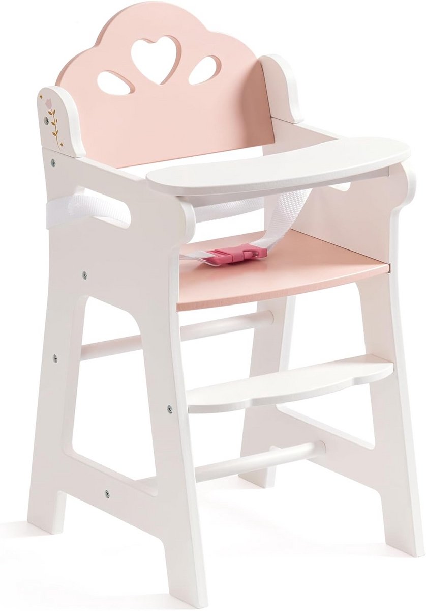 Houten kinderstoel voor pop in roze en wit