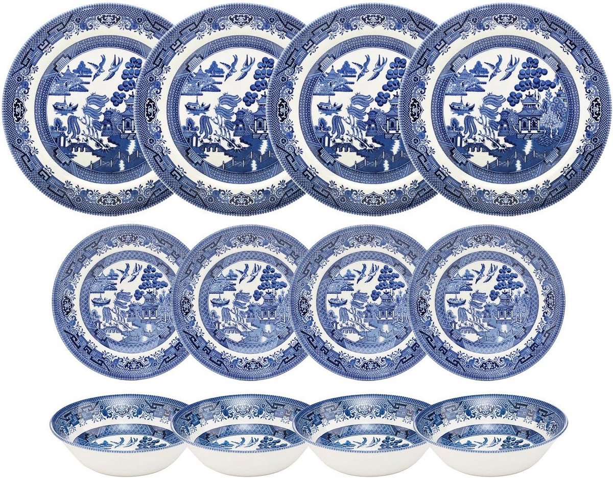 12-delig dinerset met blauw-witte Willow print