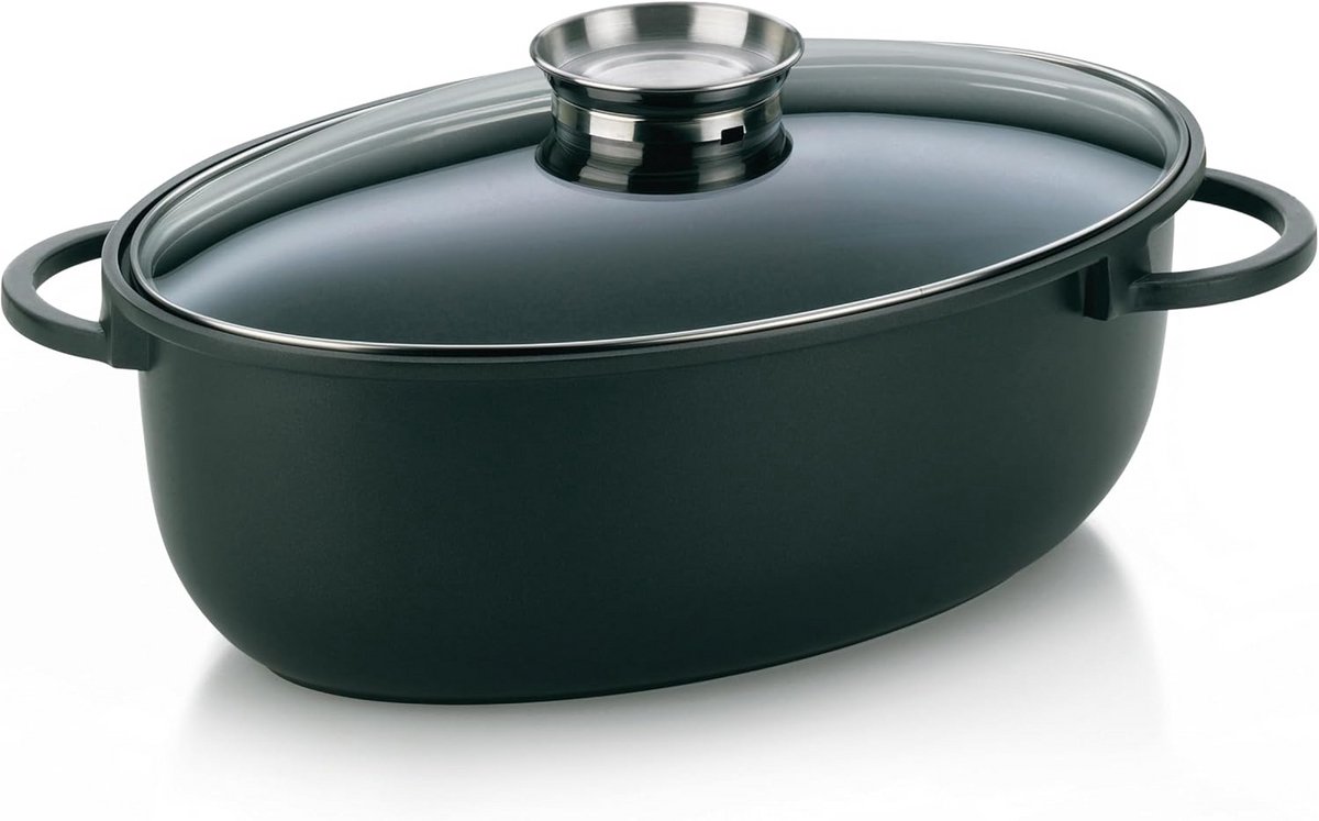 Grote braadpan met glazen deksel en aromaknop - 8L, geschikt voor inductie